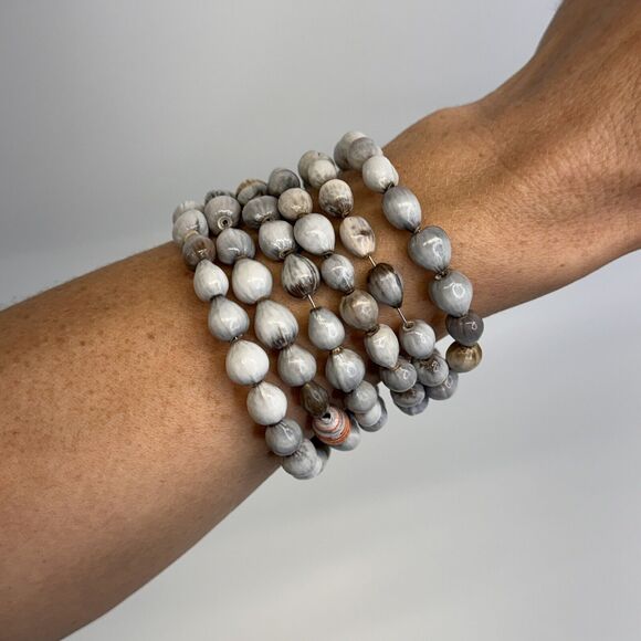 Job’s Tears Seed Bracelet Gray Boho Wrap Around Bangle Stacking Adlay - Picture 1 of 9